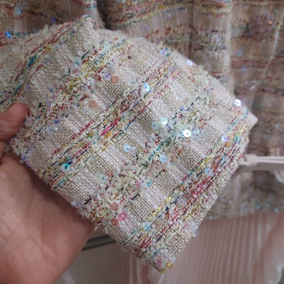 SELF-PORTRAIT Pink Sequin Boucle Midi Pleated Dress - Picture 5 of 14